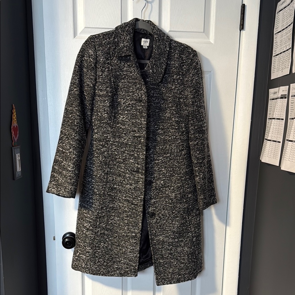 J. Crew Factory Black Trench Coat with Classic Silhouette and Notched Lapel